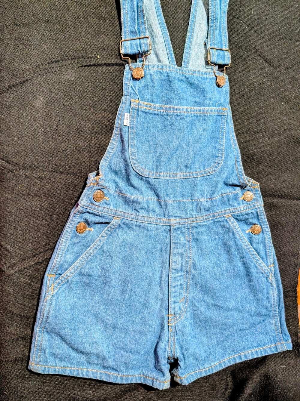 Levi's Blue Denim Short Overalls with Tan Patch